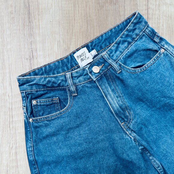 Princess Polly Wide Leg High Rise Raw Hem Cotton Jeans Blue Denim Womens US 0 - Picture 2 of 5